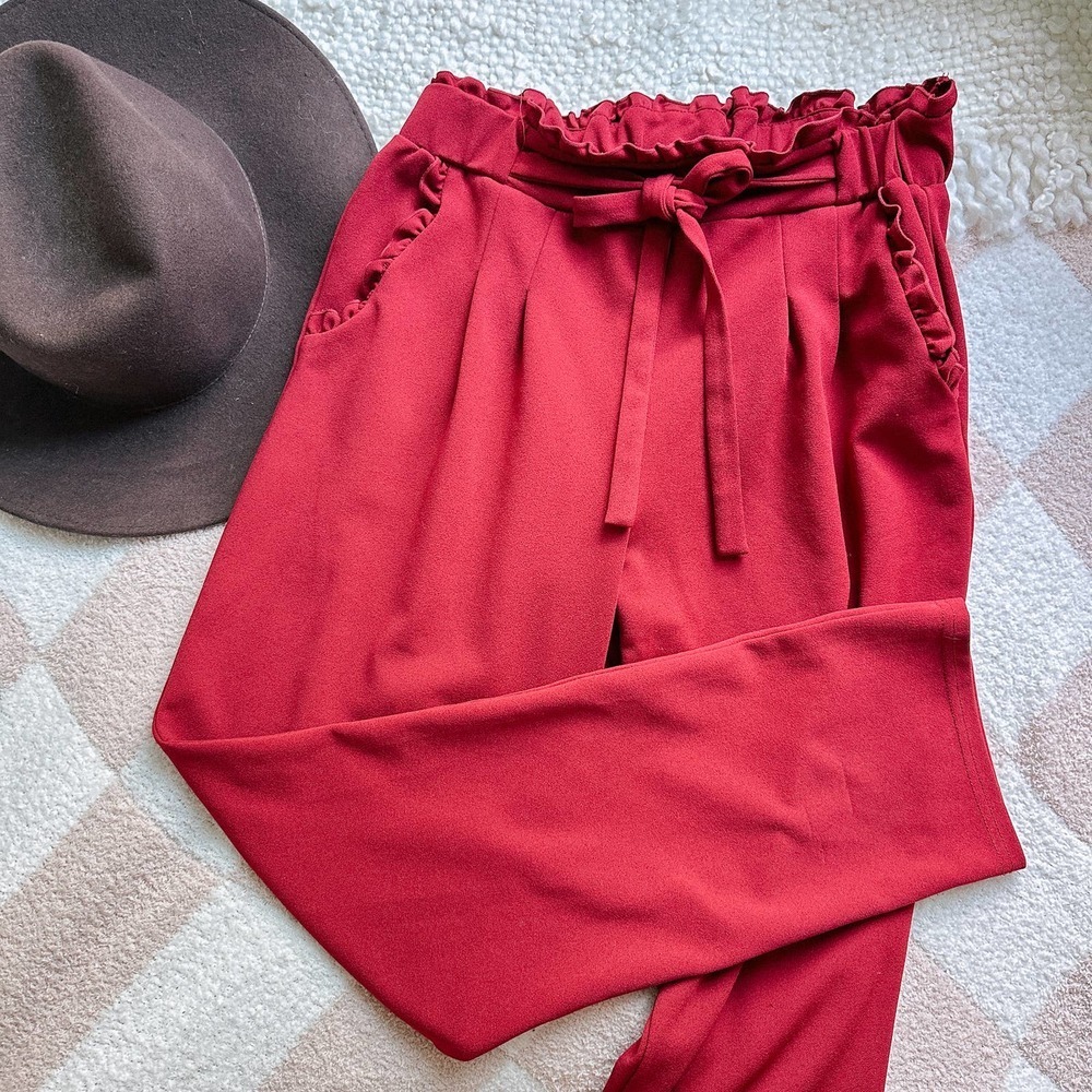 Soho Apparel Red Paperbag Workwear, professional trousers pants red